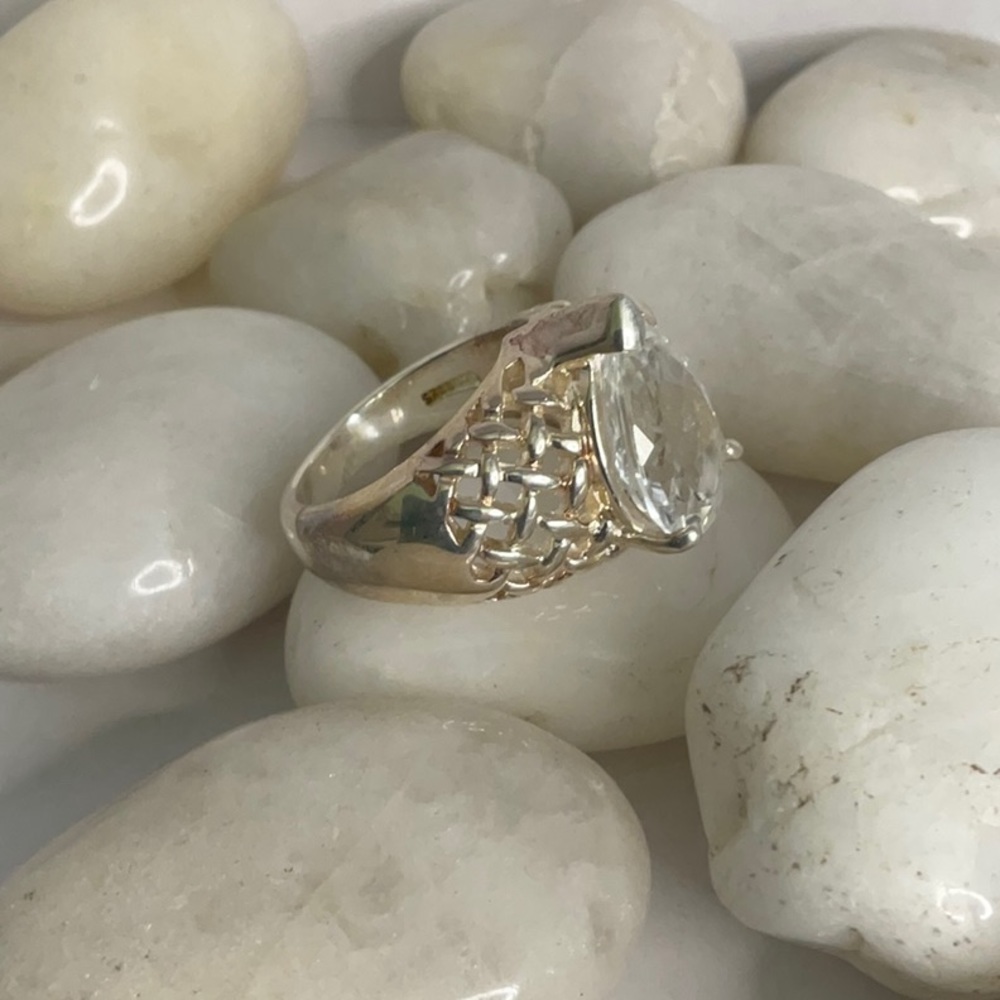 Cage Design Teardrop Sterling Silver CZ Ring - Picture 4 of 5